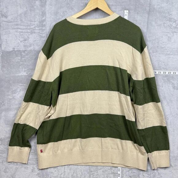 Levi’s Green Beige Striped Crewneck Sweater Men Size XXL Knit Relaxed Fit NWT - Picture 2 of 9